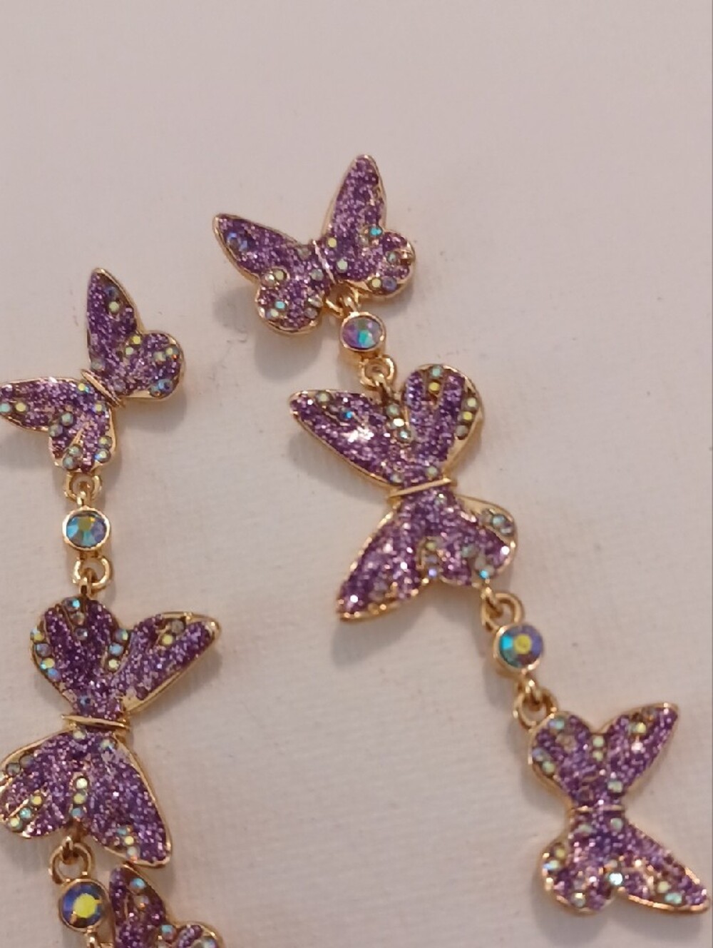 Betsey Johnson Purple Butterfly Drop Earrings - Picture 2 of 4